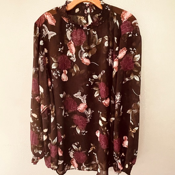 torrid Tops - Torrid Chiffon Smocked Neck Sheer Top Floral, Skulls, Birds, Snakes Sz 4X